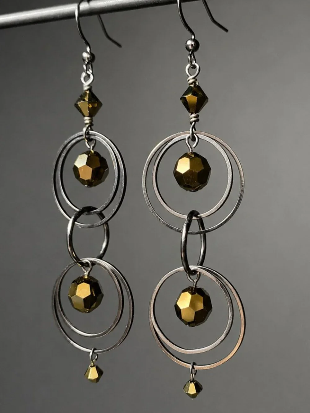Swarovski Gold Bronze Crystal Circle Chain Earrings